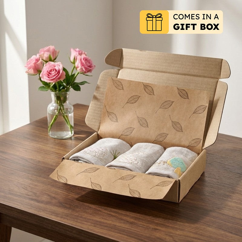 Cushira Applique Bamboo Cotton Gifting Hand Towels - Set Of Three - Bundles