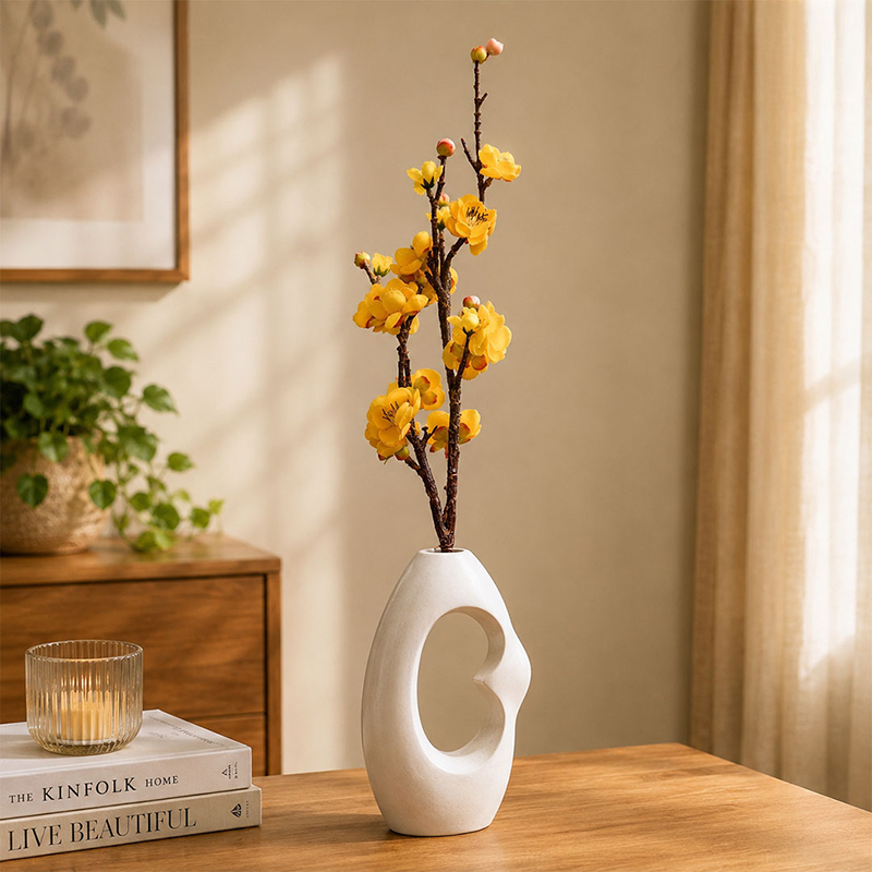Blossom Arc Plum Artificial Flower Stick - Yellow