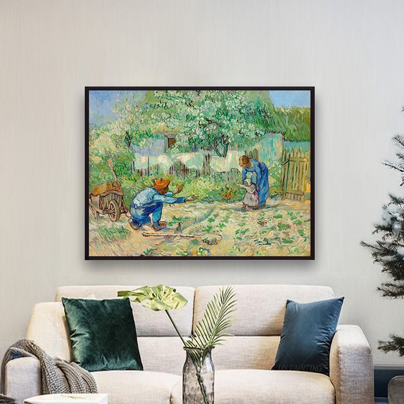 Garden Figures at Work Canvas Wall Painting With Frame - Small