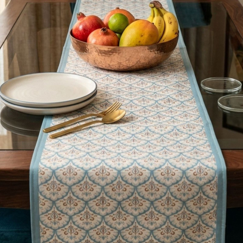 Azure Poly Canvas Table Runner - 4 Seater