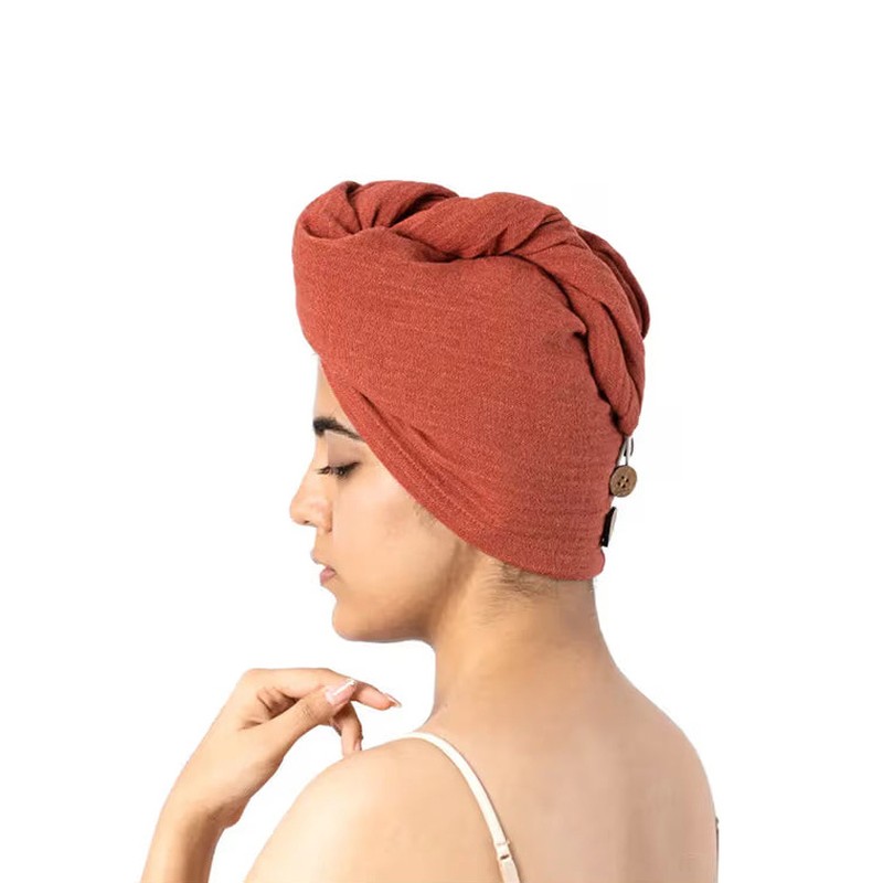 Banana Double Cloth Hair Towel | 330 GSM - Teracotta