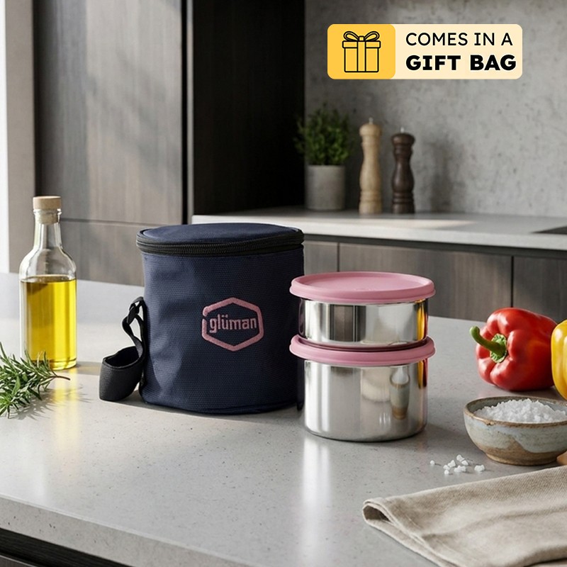 Darian Pink Lunch Box (500 ml/350 ml) - Three Piece Set - Bundles